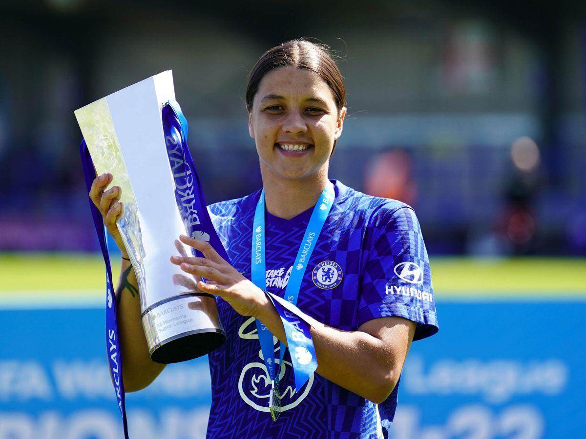 Sam Kerr with the trophy after helping Chelsea win the Women's Super League last weekend