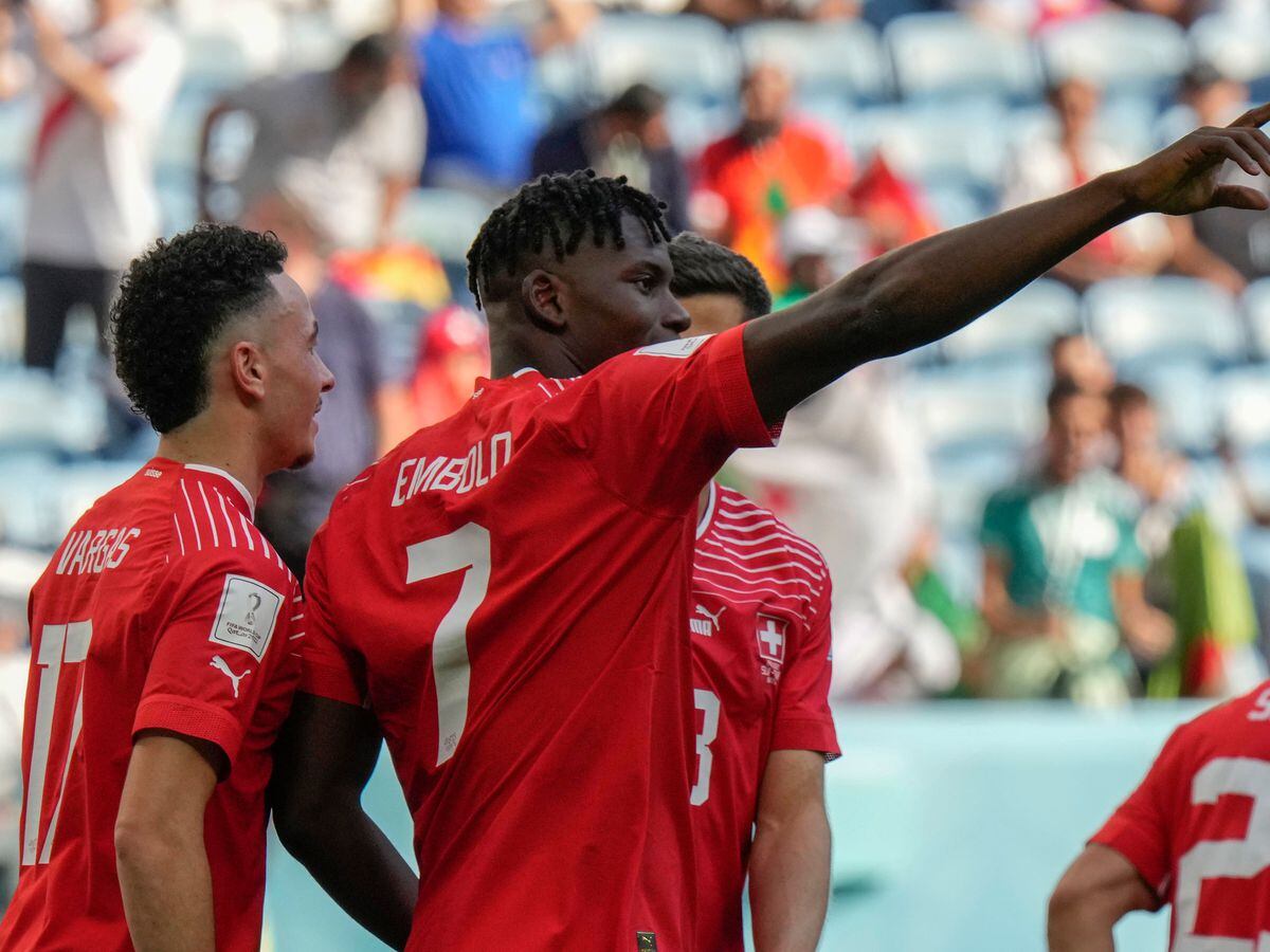 Switzerlandâs Breel Embolo celebrates scoring the only goal in his side's win over his native Cameroon