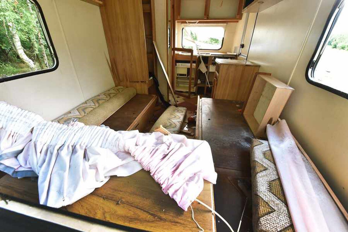 Inside the trashed caravan