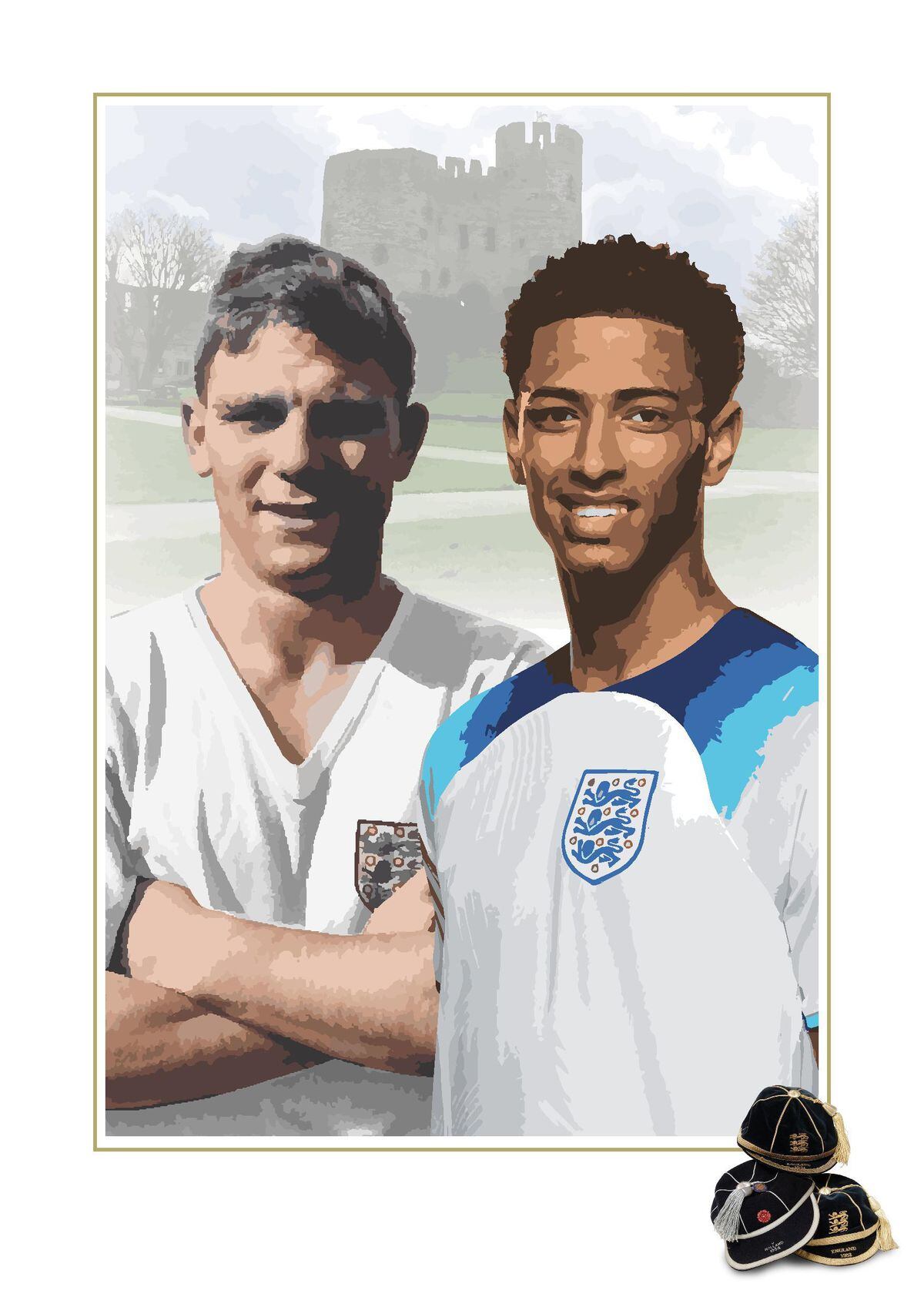A painting of Duncan Edwards (left) and Jude Bellingham (right)