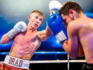 Lichfield boxer Brad Foster on his way to victory over Joshua Ocampo at the Hangar Events Venue in Wolverhampton      Picture: Manjit Narotra
