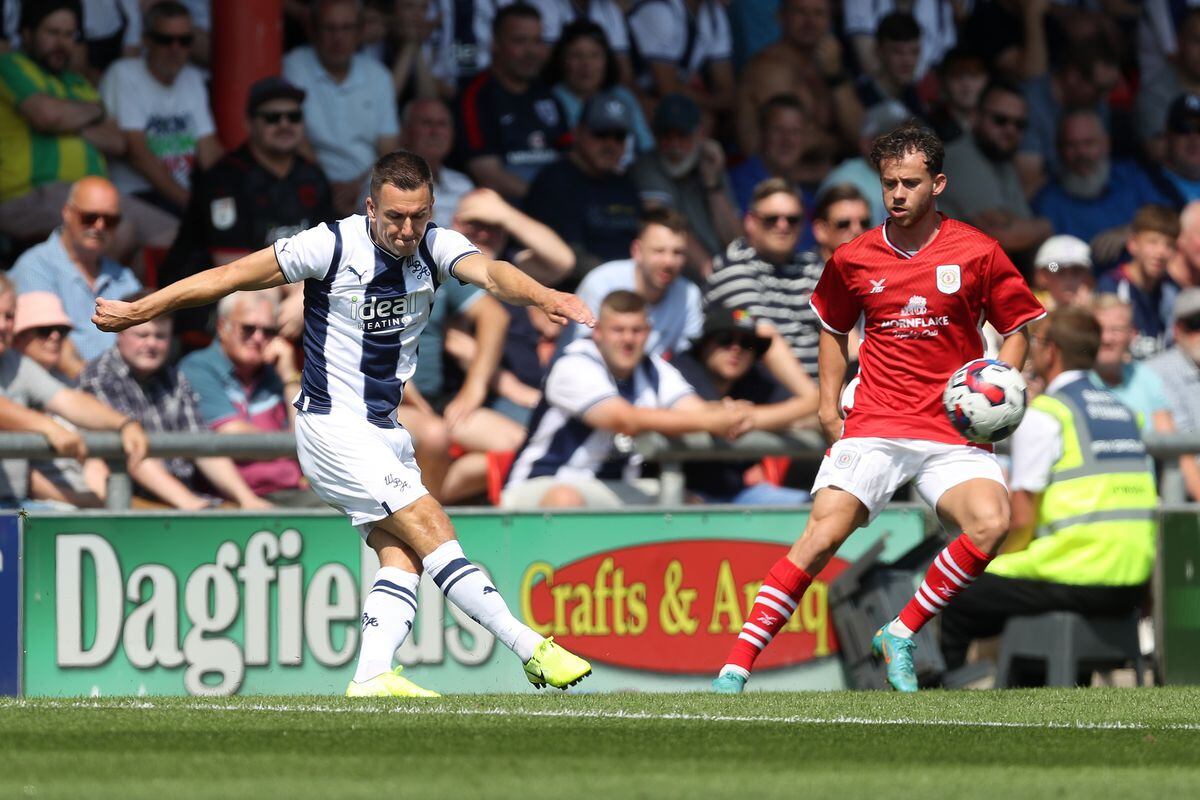 Jed Wallace of West Bromwich Albion at The Mornflake Stadium on July 16, 2022 in Crewe, England. (Photo by Adam Fradgley/West Bromwich Albion FC via Getty Images).
