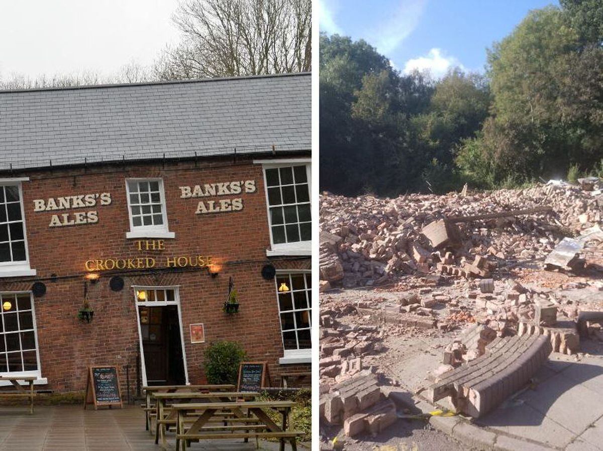The Crooked House before and after the blaze and demolition