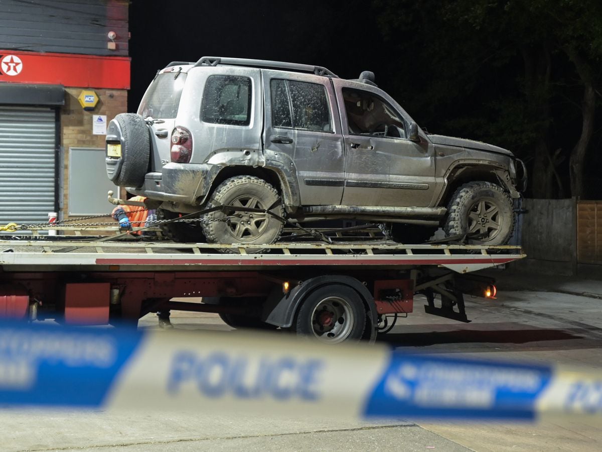 The vehicle which caught fire at a Texaco petrol station on Himley Road in Dudley. Photo: SnapperSK