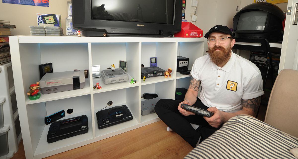 Some of the classic games and equipment collected by retro gamer Shaun Campbell, of Wolverhampton