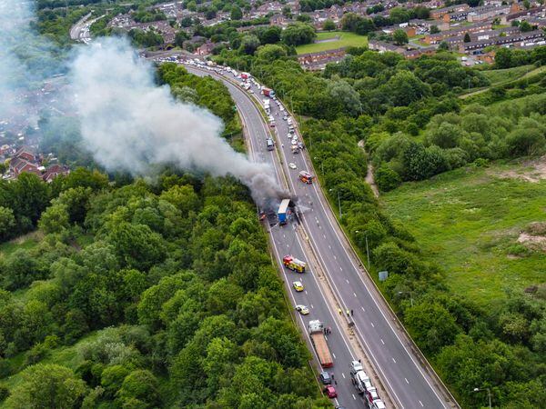 Drone shot of the accident scene on the A5. Credit: Tech-Mark Media.