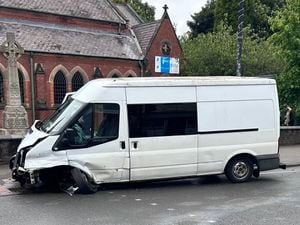 Police say the stolen van crashed into an "innocent member of the public". Photo: Staffordshire Police Roads Policing Unit.