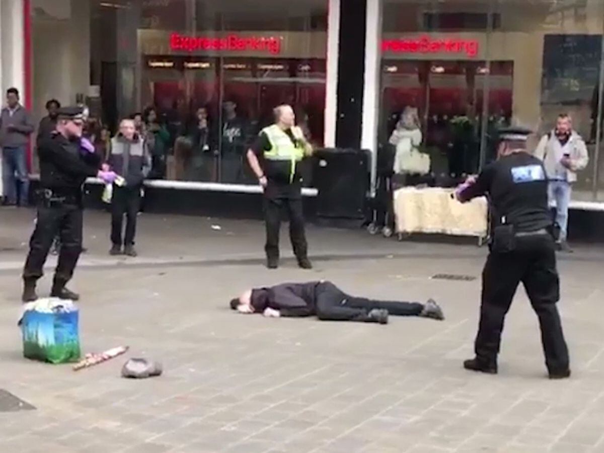 WATCH: Dramatic moment police aim Tasers at man with knife in Birmingham city centre