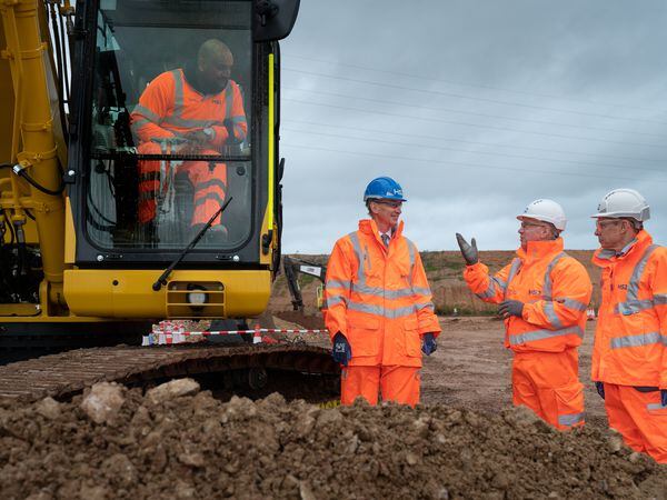 Chancellor Jeremy Hunt, HS2 CEO Mark Thurston and West Midlands Mayor Andy Street at the HS2 Interchange site