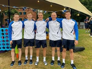 Hamish Carter, second from right, and Team Scotland in the Athlete's Village