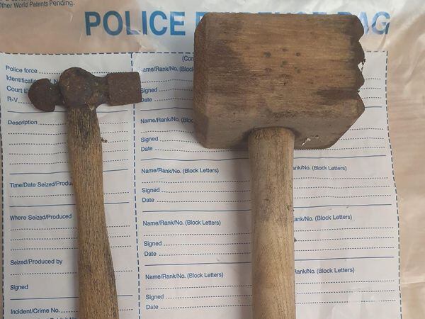 Two hammers uncovered by police searching for knives. 