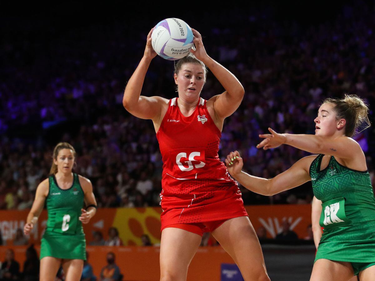 England goal shooter Eleanor Cradwell in action against Northern Ireland at the Commonwealth Games
