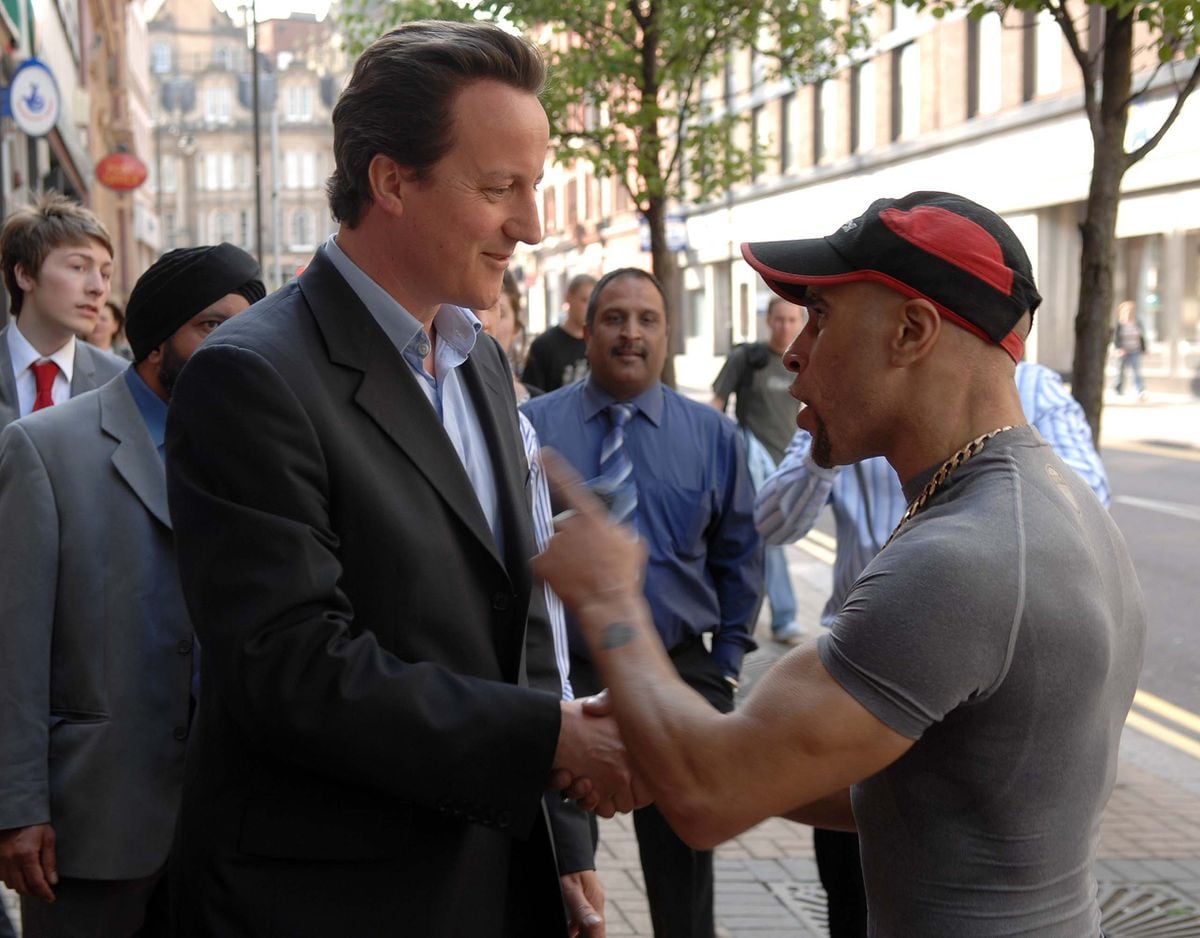 Goldie meets David Cameron in Wolverhampton city centre back in 2007