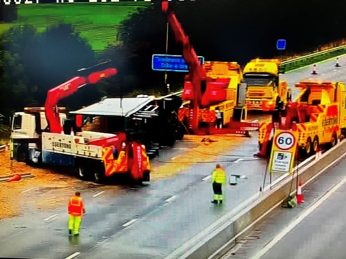 The scene of the crash on the M6 near Stafford. Photo: National Highways