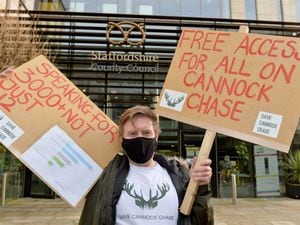 Stuart Haynes held a one-man protest outside Staffordshire County Council over its plans for Cannock Chase