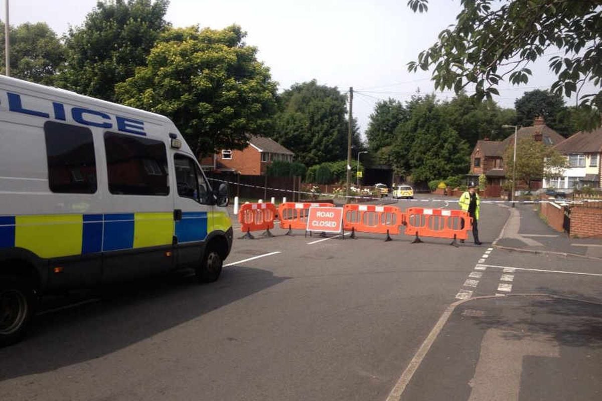Police at Coneygree Road in Tipton which has been closed