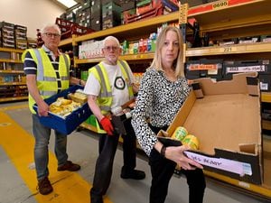 Jen Coleman, with Paul Oscroft and John Freeman, from Black Country Food Bank