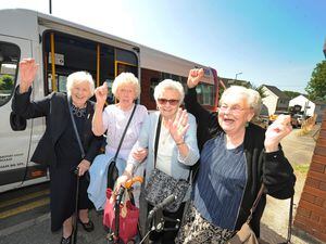 Jean Potter, Brenda Saunders, Doreen Saxon and Mary Weaver at Darlaston Sons & Daughters of Rest, Darlaston. celebrate the Ring and Ride service being saved, (left-right)