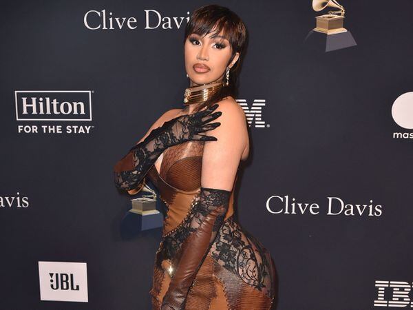 Cardi B arrives at the pre-Grammy gala at the Beverly Hilton hotel in Beverly Hills, California