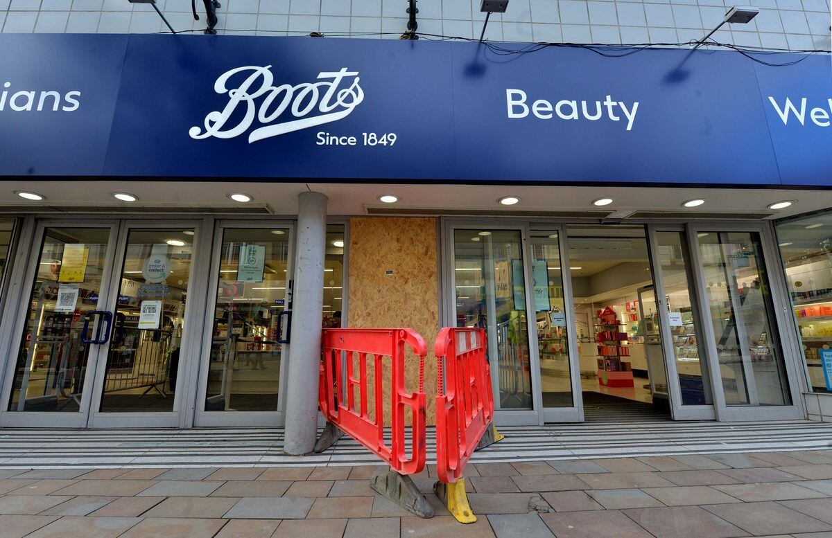 Boots in Dudley Street, Wolverhampton, was boarded up after the ram raid