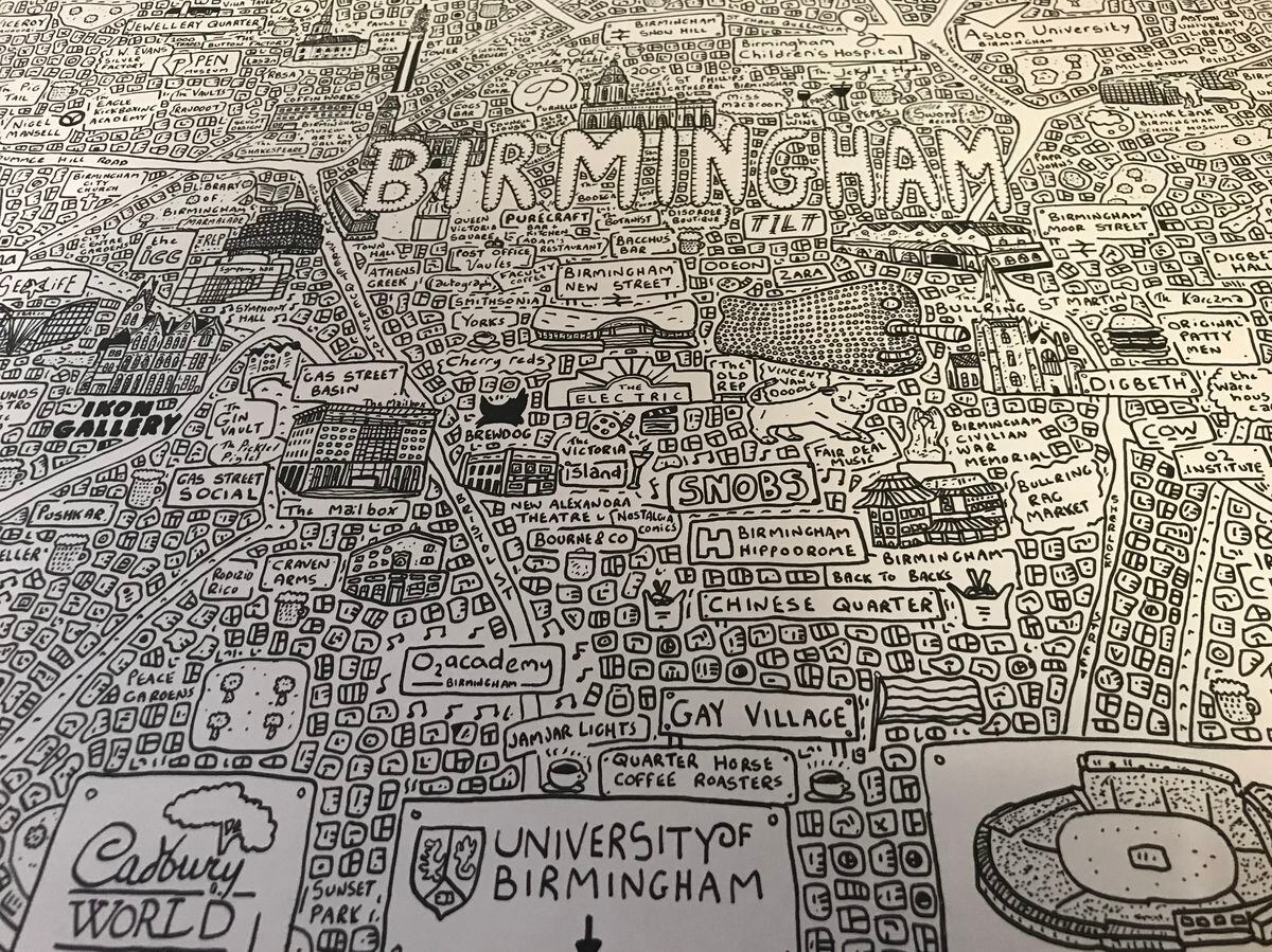 Unique doodle map of Birmingham