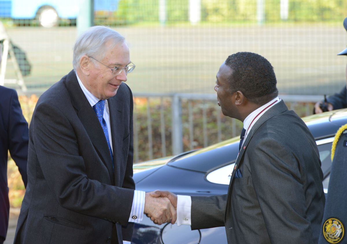HRH The Duke of Gloucester is greeted by the Deputy Lieutenant of the West Midlands Martin Levermore