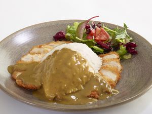 Spice, spice, baby – chicken katsu curry with salad and rice