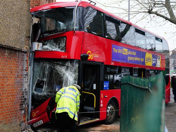 A bus crashed into a building in Highams Park