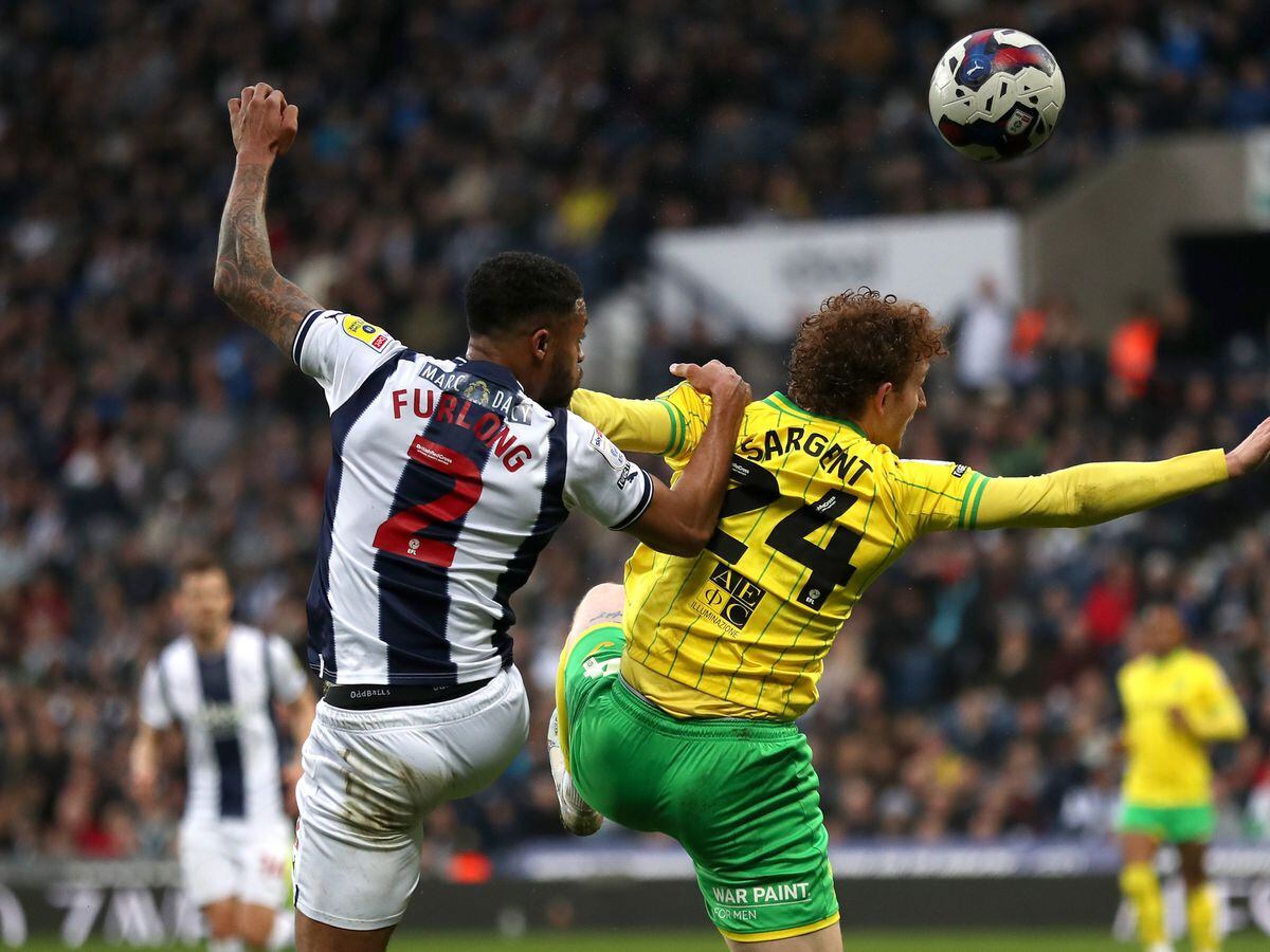 Darnell Furlong of West Bromwich Albion and Josh Sargent of Norwich City (Photo by Adam Fradgley/West Bromwich Albion FC via Getty Images).