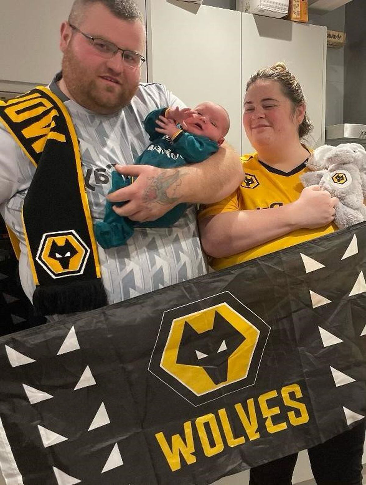 Proud new parents Jake Berry and partner Zoe, pictured with baby Bobbi