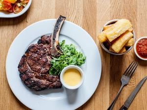 Steaks are high – the ribeye steak served with a watercress salad and triple cooked chips. Pictures by David Griffen