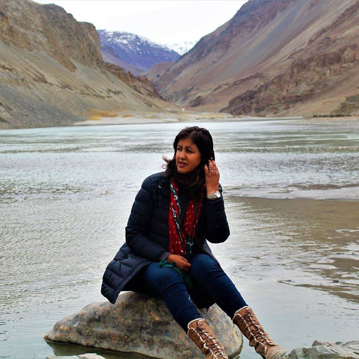 Pam at Sangam, Confluence of Zanskar and Indus River, near Leh.
