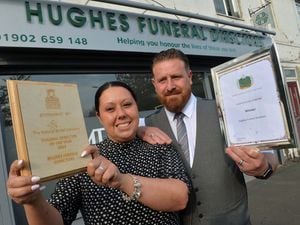 Kim and Craig Hughes of Hughes Funeral Directors. They have just been given an award