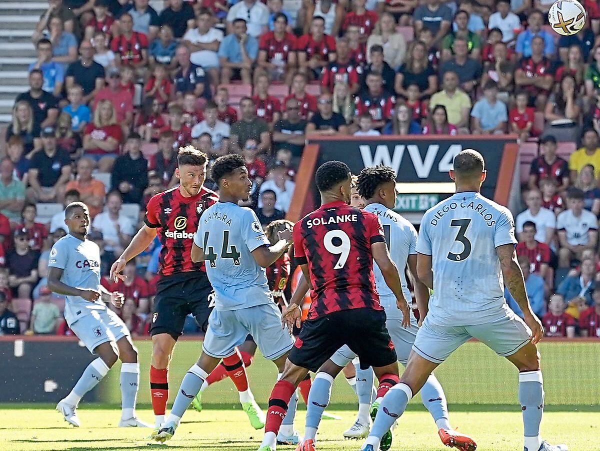 Kieffer Moore scores Bournemouth’s second during their 2-0 victory over Villa in August, with Ollie Watkins among those omitted by Steve Gerrard that day