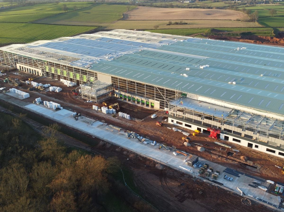 An aerial view of the new Pets at Home site being developed north of Stafford. Photo: Staffordshire County Council