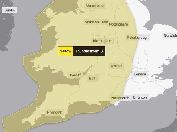 The Met Office thunder warning for Monday