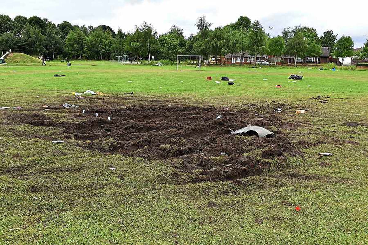 Rubbish left by travellers at the play area in West Bromwich