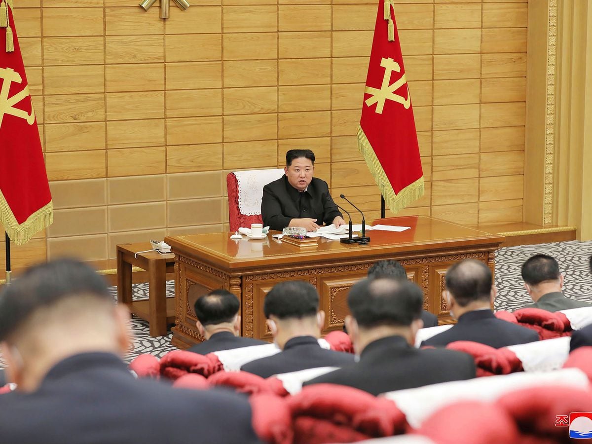 North Korean leader Kim Jong Un attends a meeting on anti-virus strategies in Pyongyang on Saturday