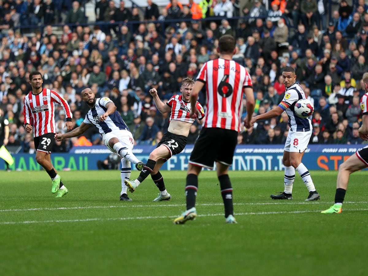 Matt Phillips of West Bromwich Albion shoots from distance and wins a corner kick during the Sky Bet Championship between West Bromwich Albion and Sheffield United at The Hawthorns on October 29, 2022 in West Bromwich, United Kingdom. (Photo by Adam Fradgley/West Bromwich Albion FC via Getty Images).