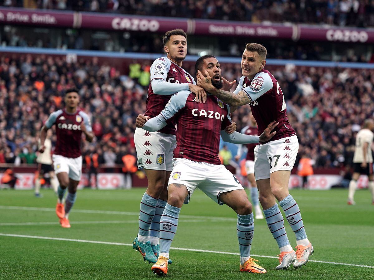 
              
Aston Villa's Douglas Luiz celebrates scoring their side's first goal of the game with team-mates during the Premier League match at Villa Park, Birmingham. Picture date: Tuesday May 10, 2022. PA Photo. See PA story SOCCER Villa. Photo credit should read: Nick Potts/PA Wire.


RESTRICTIONS: 
EDITORIAL USE ONLY No use with unauthorised audio, video, data, fixture lists, club/league logos or "live" services. Online in-match use limited to 120 images, no video emulation. No use in betting, games or single club/league/player publications.
            
