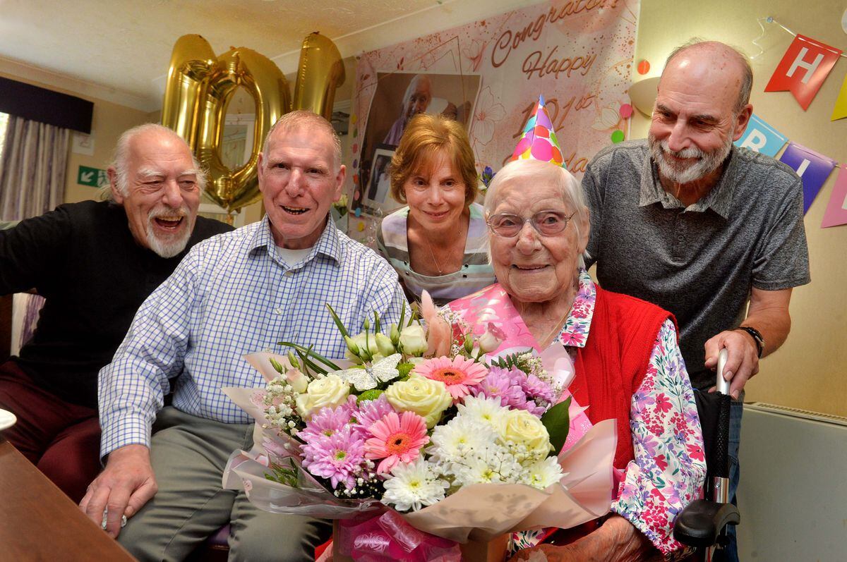 Amorina Jewkes celebrates her 101st birthday with children Arthur Jewkes, Tony Jewkes, Angie Griffiths and Andrew Jewkes