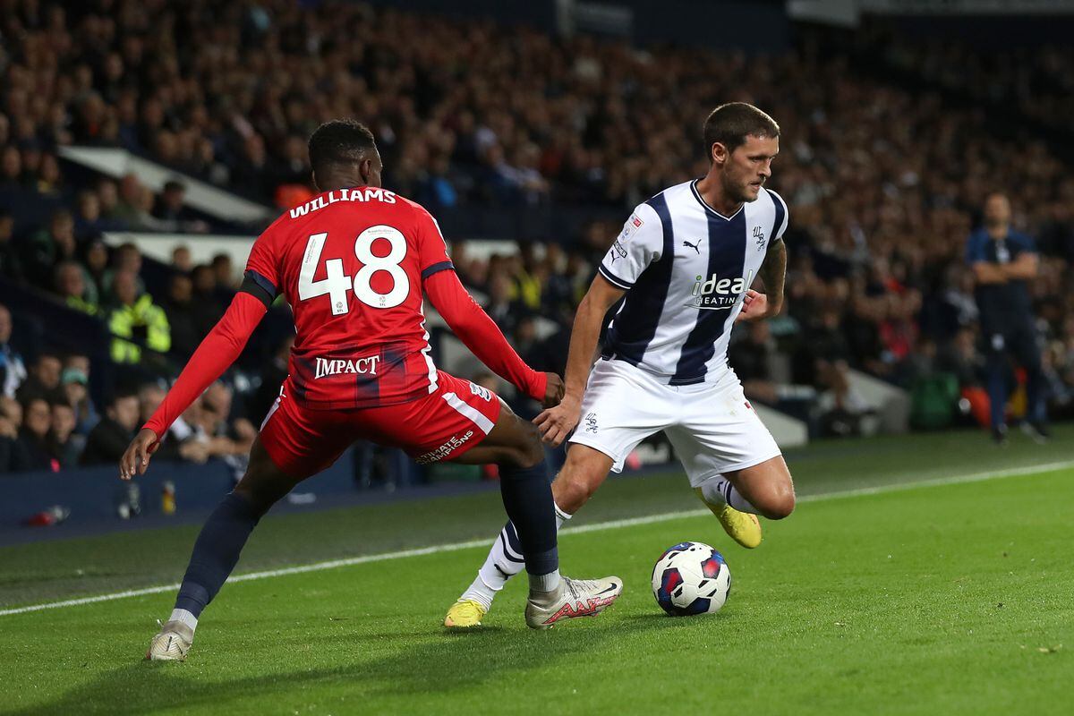 John Swift of West Bromwich Albion and Josh Williams of Birmingham City during the Sky Bet Championship between West Bromwich Albion and Birmingham City at The Hawthorns on September 14, 2022 in West Bromwich, United Kingdom. (Photo by Adam Fradgley/West Bromwich Albion FC via Getty Images).