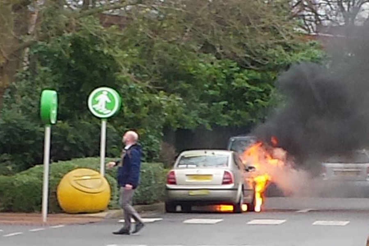 PICTURED: Taxi blaze at Wolverhampton Asda near to Molineux Stadium
