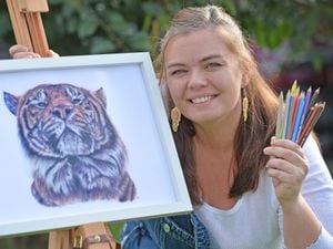 Tara Pryor is a finalist for the Explorers against Extinction - Sketch for Survival competition with drawing of Dudley Zoo tiger Joao
