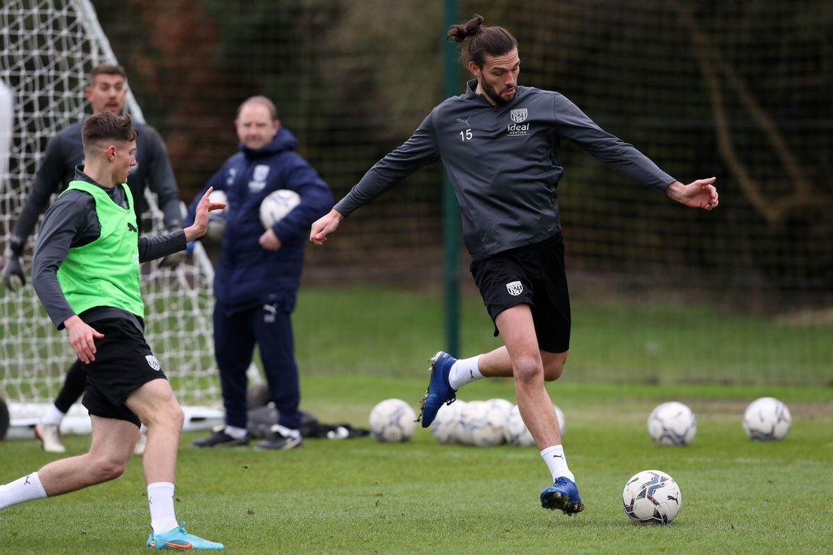 Andy Carroll in his first training session at West Bromwich Albion Training Ground on January 28, 2022 in Walsall, England. (Photo by Adam Fradgley/West Bromwich Albion FC via Getty Images).