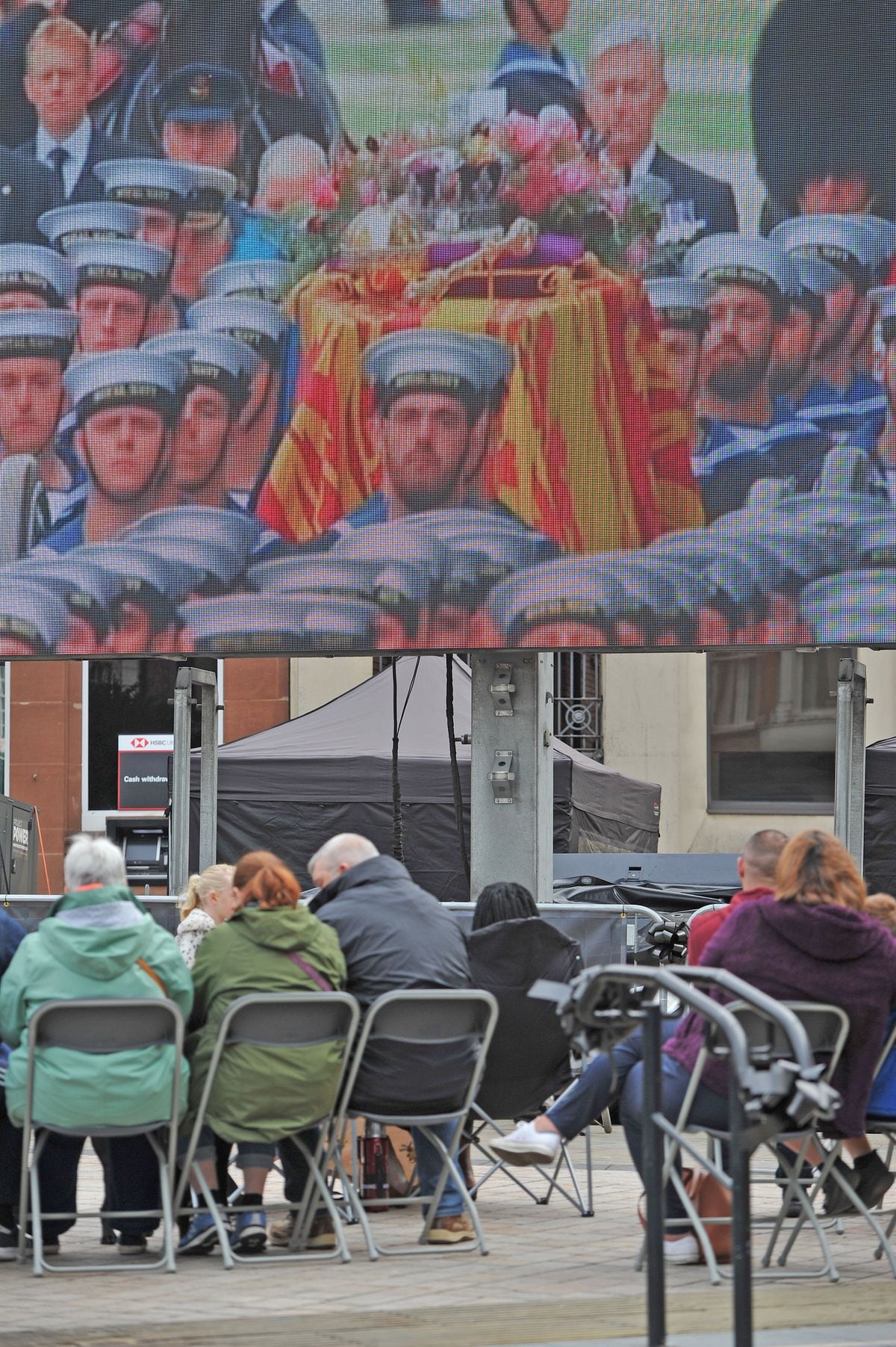 People watching the Queen's funeral in Queen Square, Wolverhampton  
