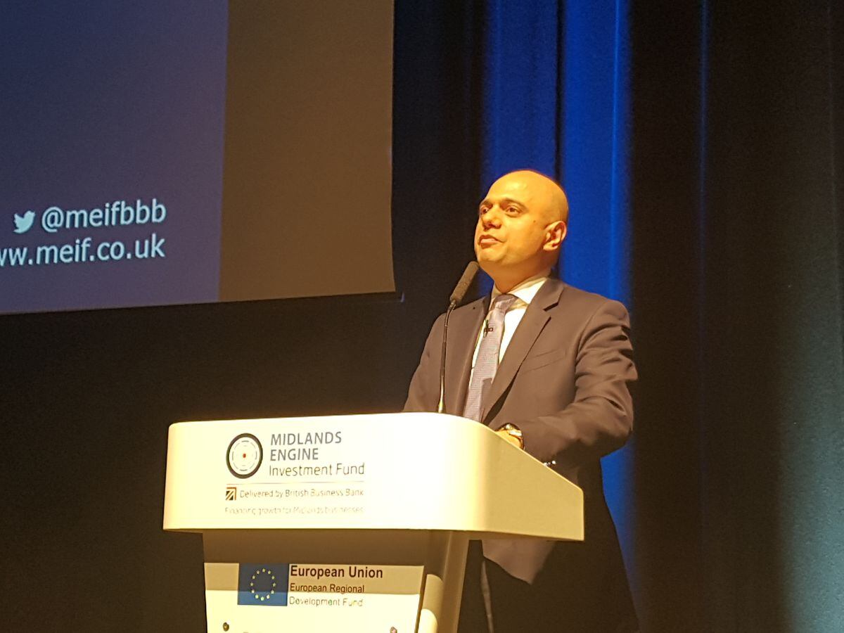 Sajid Javid speaking at the Midlands Engine Investment Fund launch event in Birmingham