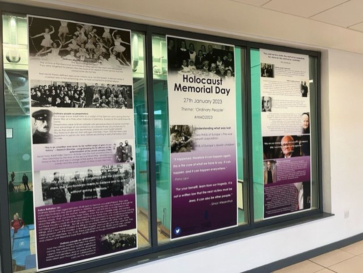 Posters placed at Highfields School to provide information on the Holocaust