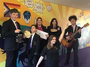 Sophie Roberts with talented students (from left) James Bloor, Logan Allerton, Abigail Tyler, Luis Villegas and (front) Elora Stevens
