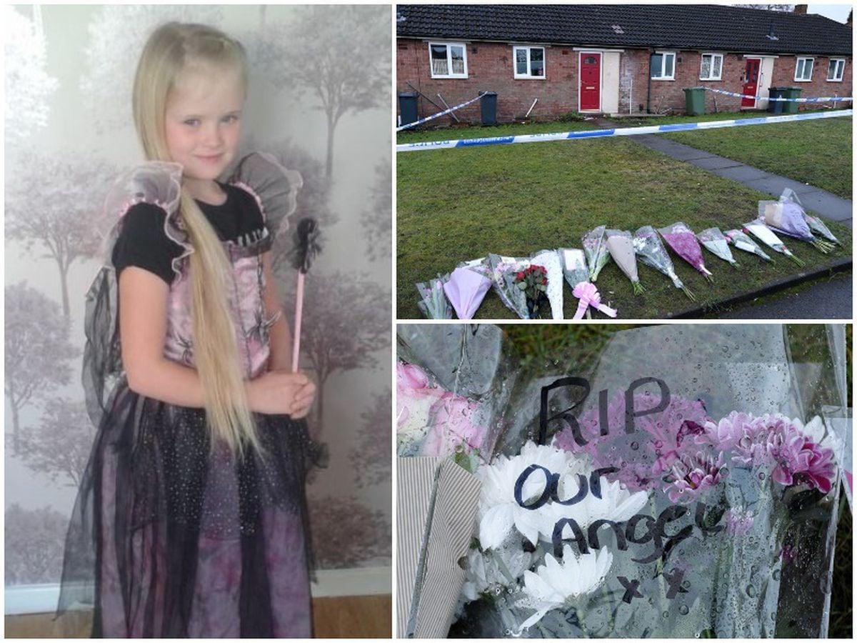 Young Mylee, and right, the growing number of tributes left outside the home in Brownhills